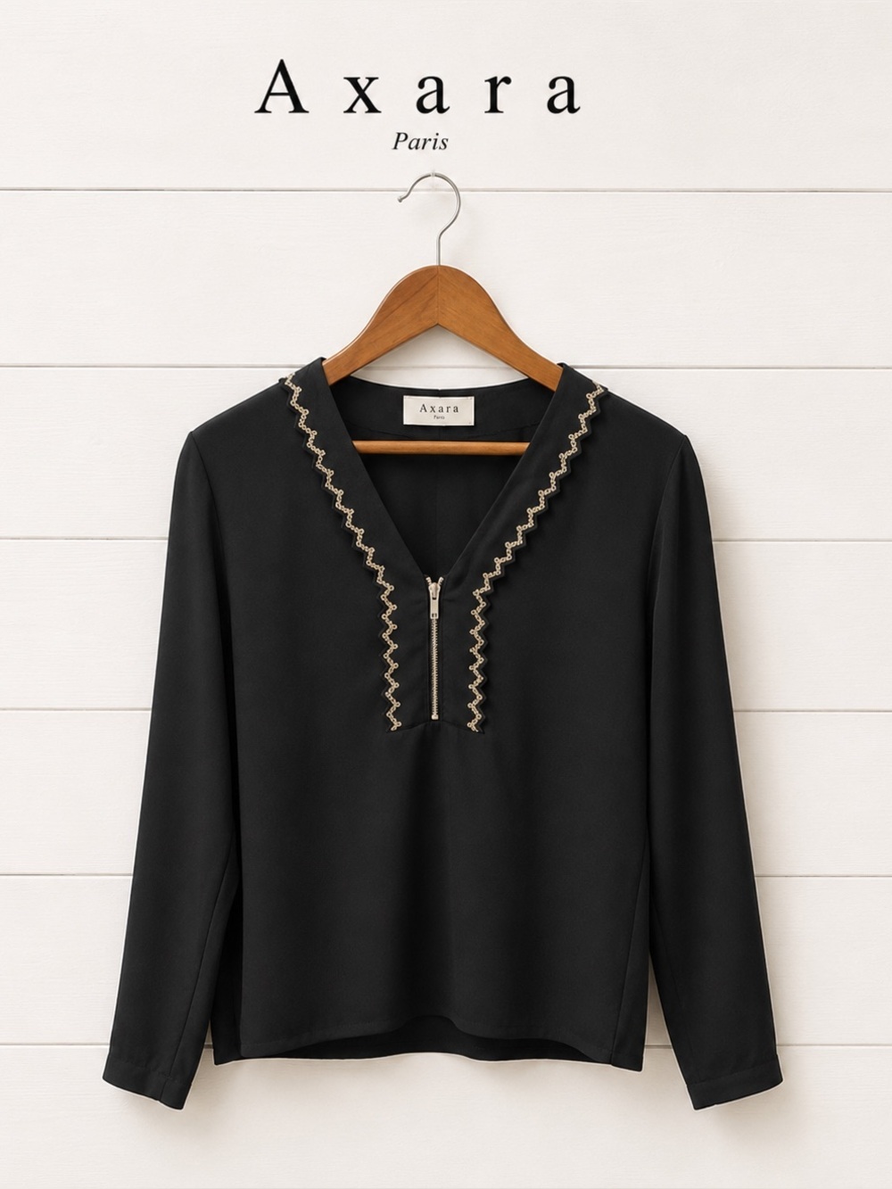 AXARA Paris Embroidered Zip Blouse - Size S